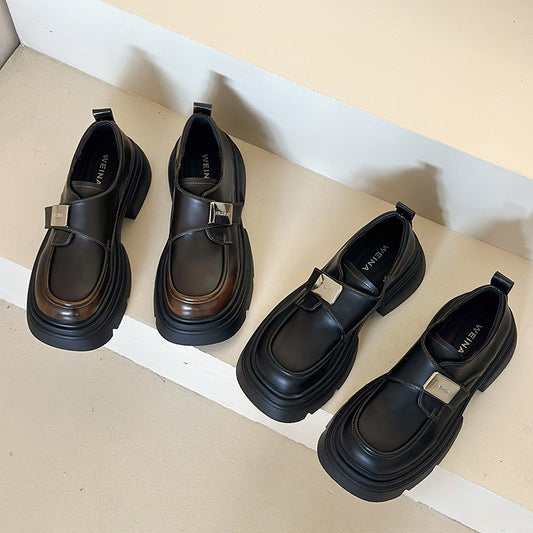 Fashion Metal Buckle Small Leather Shoes