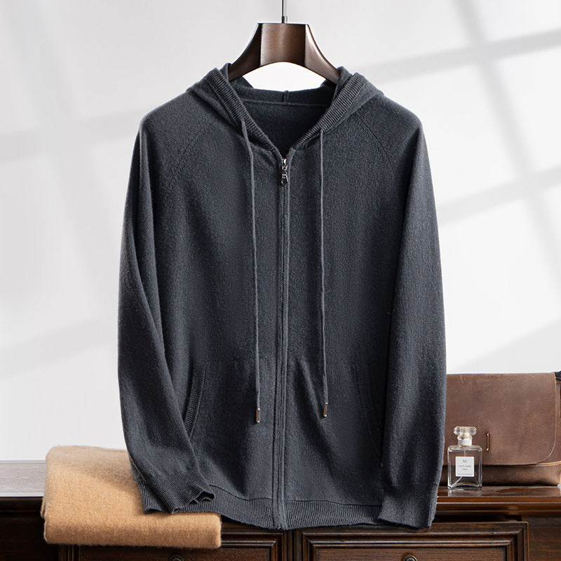 Zip-up strikcardigan i cashmere til mænd