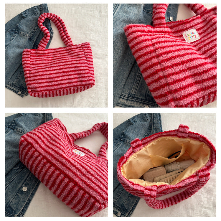 Korean Casual Shoulder Bag Fashion Striped Large Capacity Totes