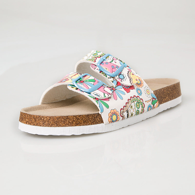 Casual Slippers Two Buckle Flat Cork Drag Sandals Foreign Trade