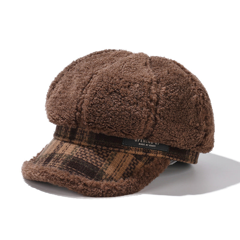 Plush Octagonal Cap South Korea Warm Beret Big Head Suitable For Making Face Look Smaller