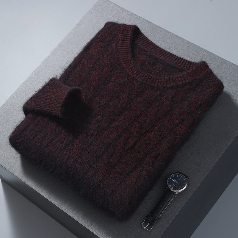 Men's Round Neck Pullover Thickened Mink Sweater Loose Casual Solid Color Knitted Base Cardigan