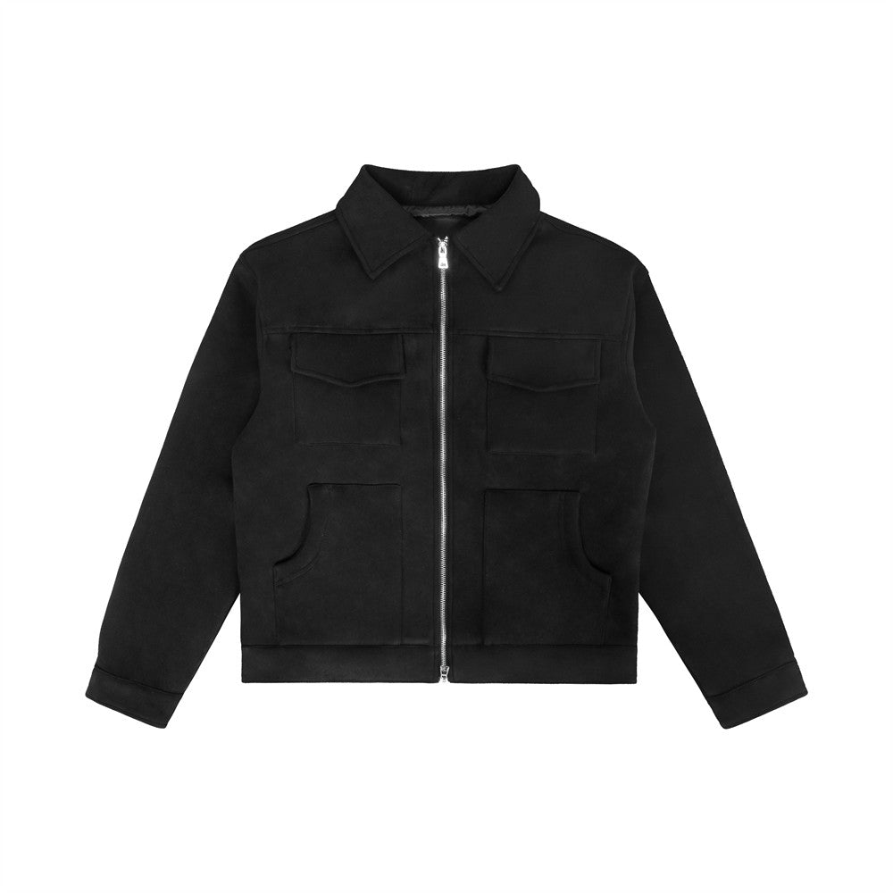 High Street Multi-pocket Workwear Autumn And Winter Loose Zipper Casual Men's Solid Color Polo Collar Jacket