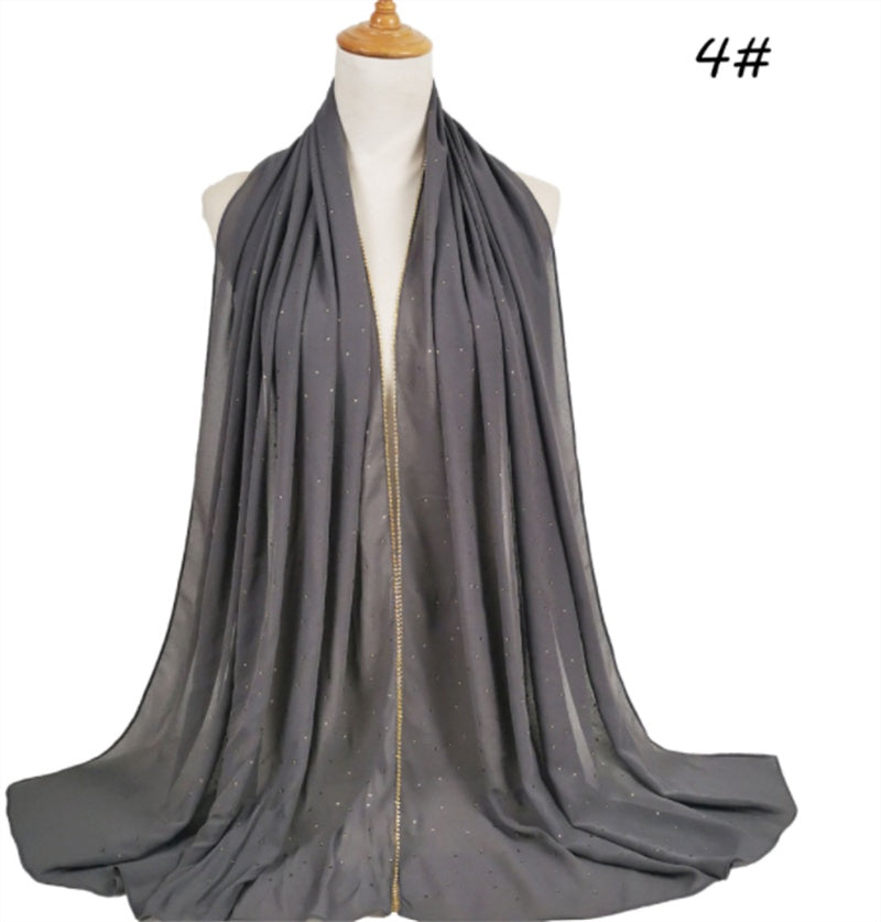Summer Chiffon 70X180cm Pearl Beaded Scarf