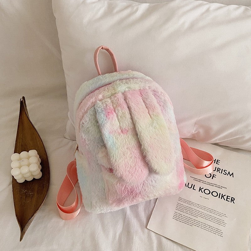 Women's Fashion Plush Cute Rabbit Ears Backpack
