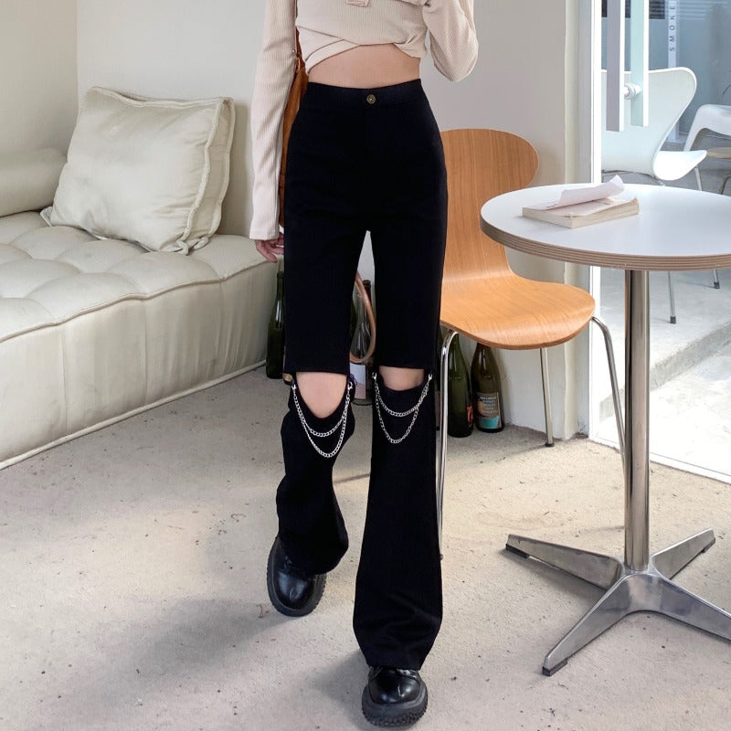 Women's Design Sense Niche Chain Ripped Jeans