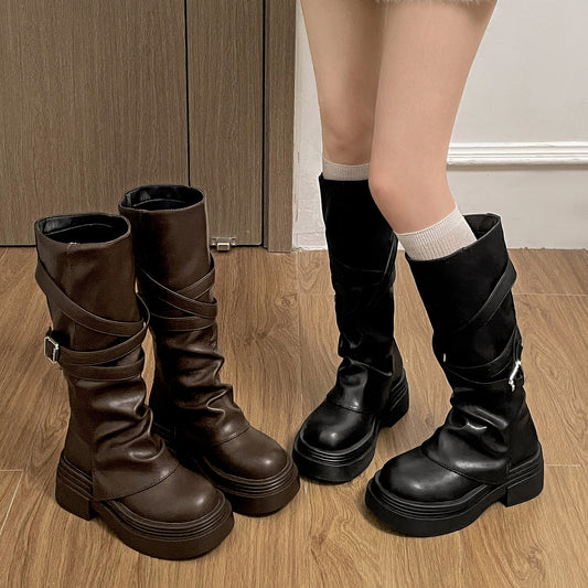 Women's Fashionable Vintage Chunky-Heel Over-the-Knee Boots