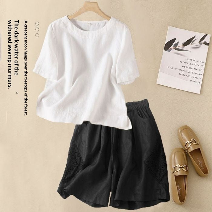 Loose Casual Elastic-waist Shorts Fashion Set