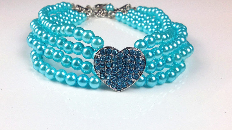 Four Rows Of Pearl Heart-shaped Pet Collar