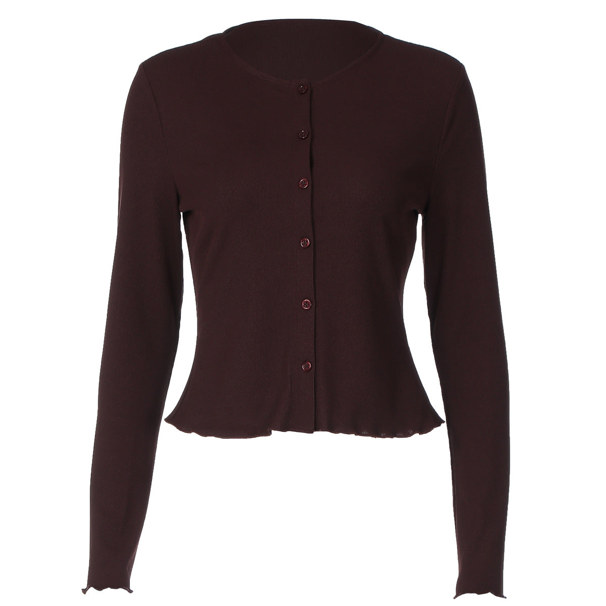 Cardigan Knaptop Tætsiddende Langærmet Bølget T-shirt