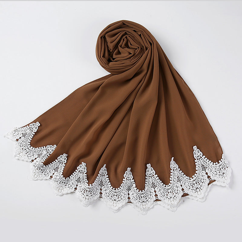 Nyt Perle Chiffon Tørklæde Malaysia Mode Syning Knipling Tørklæde