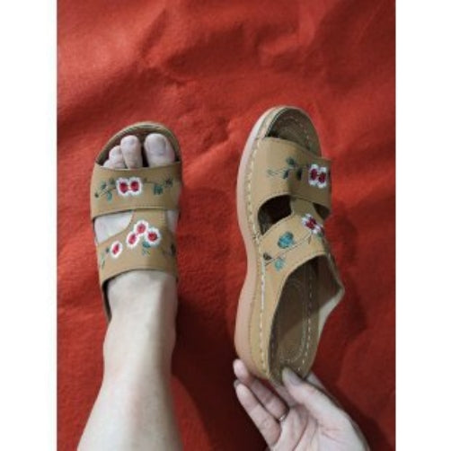 Women'S Plus Size Flower Open-Toe T-Shaped Wedge Sandals And Slippers