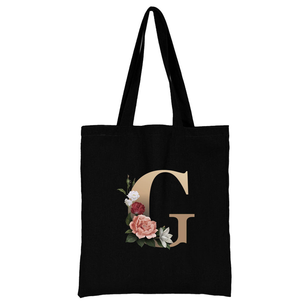 English Alphabet Flower Printed Canvas Bag