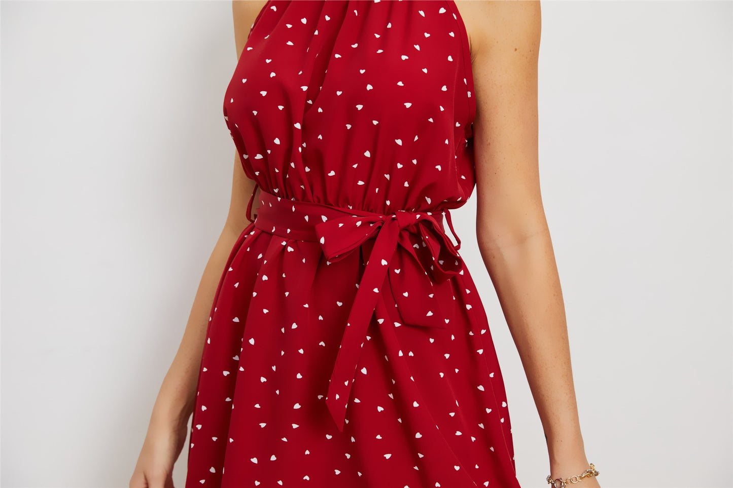 Printed Lace Up Collar Sleeveless Dress For Women