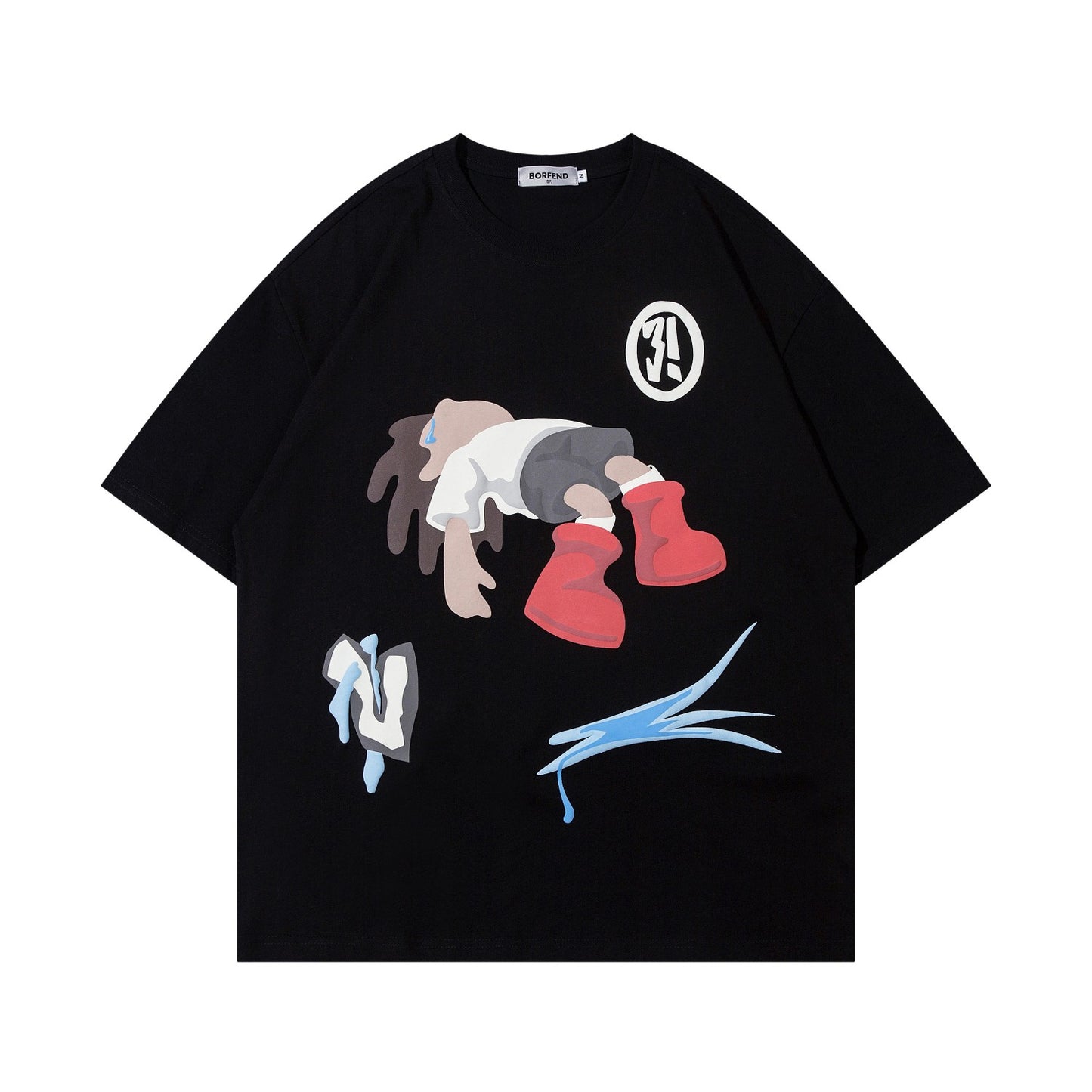 American Street Cotton Graffiti Style Printed Couple Round Neck Short Sleeve T-shirt