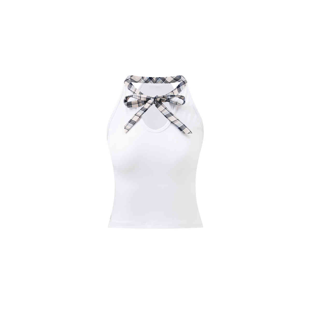 Patchwork Plaid Bow Bandage Halterneck Vest Top