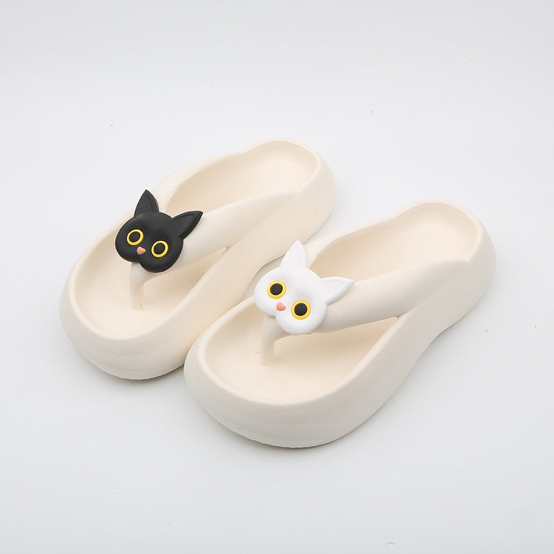 Black And White Cat Flip Flops Women's Outer Wear Thick Bottom