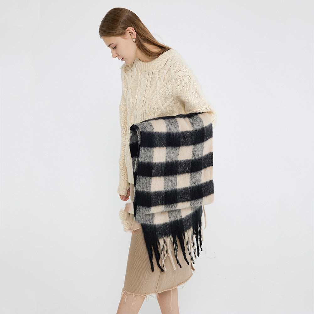 Chessboard Checked Soft Waxy Mohair Scarf