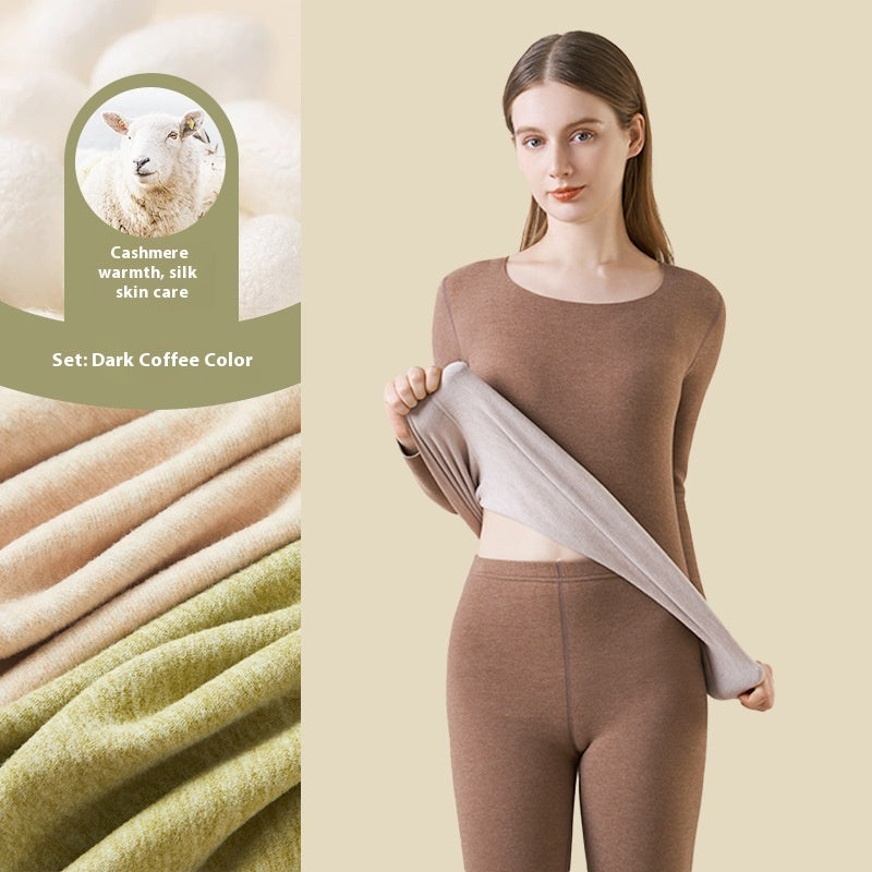 Cashmere Silk Warm Suit Women's Thickened Long Johns Slim Bottoming