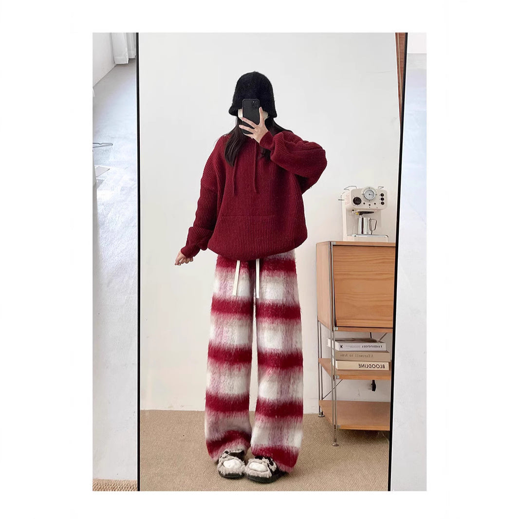 Contrast Color Trousers For Women Autumn And Winter High Waist Drooping All-matching