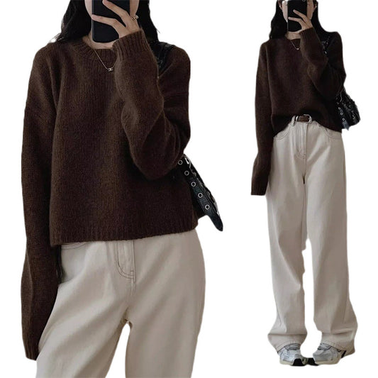Green Raccoon Velvet Crew Neck Pullover Sweater Female Autumn And Winter Loose Idle Style