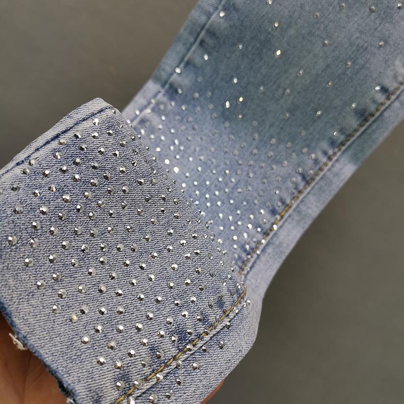Elastiske Slim Fit Slankende Kraftig Broderi Hot Drilling Tapered Pencil Bukser