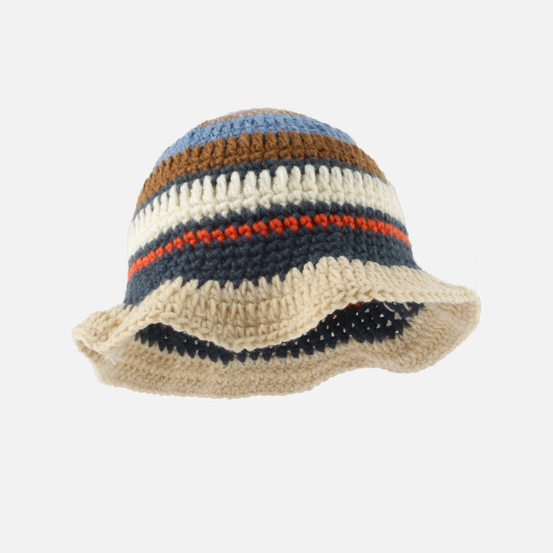 Small Hand Hook Color Stripe Wool Fisherman Hat Children