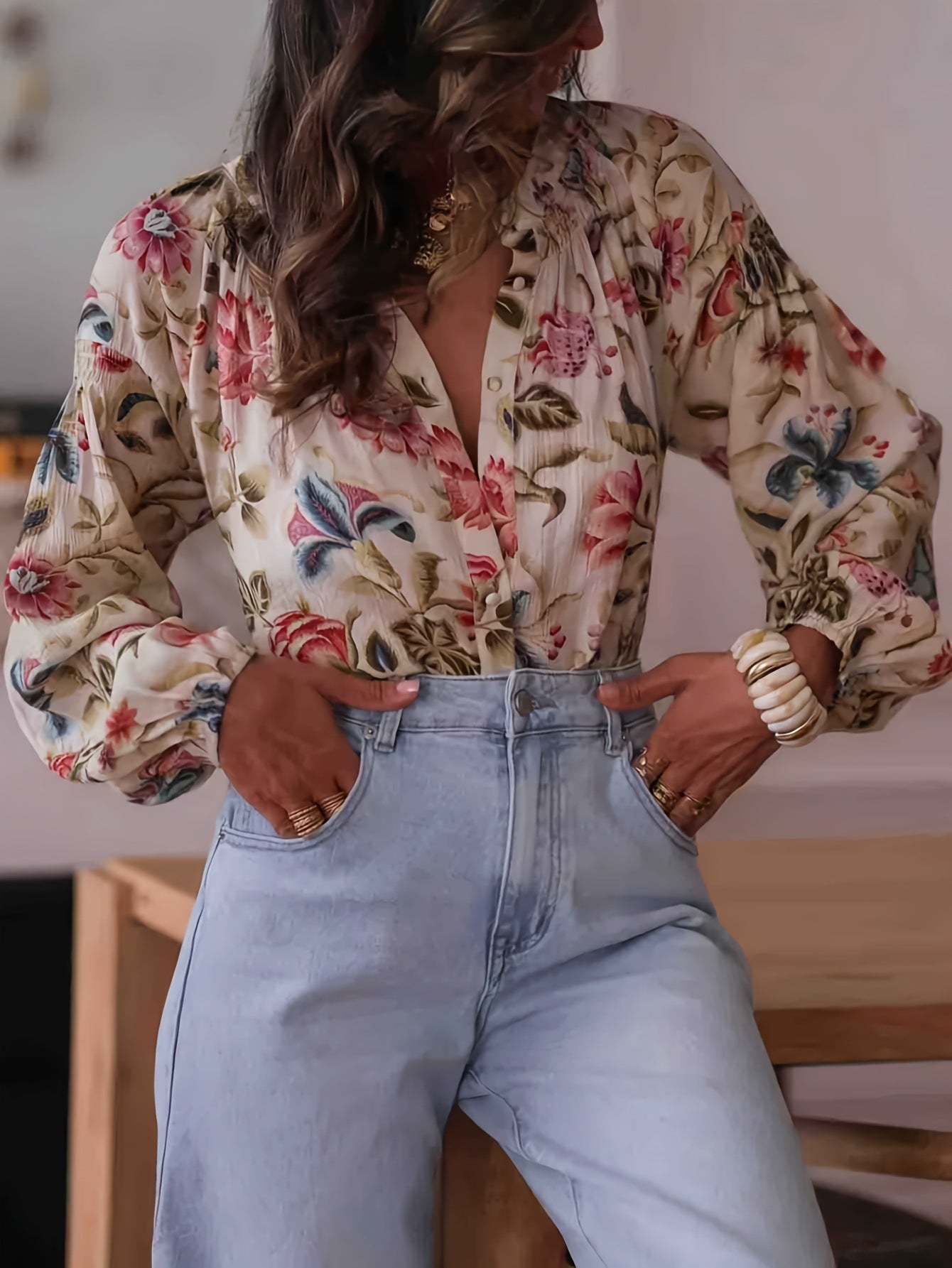 Women's Long-sleeved Shirt Printed Shirt