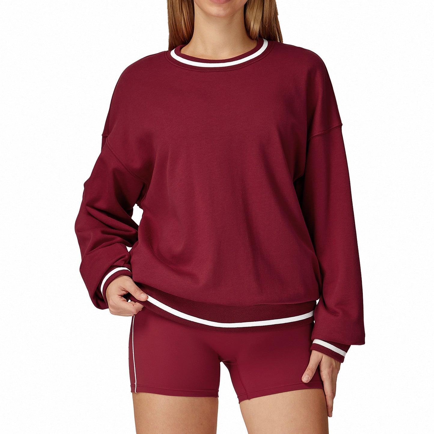 Contrast Color Sweatshirt Long Sleeve Loose Round Neck Fashion Sweater
