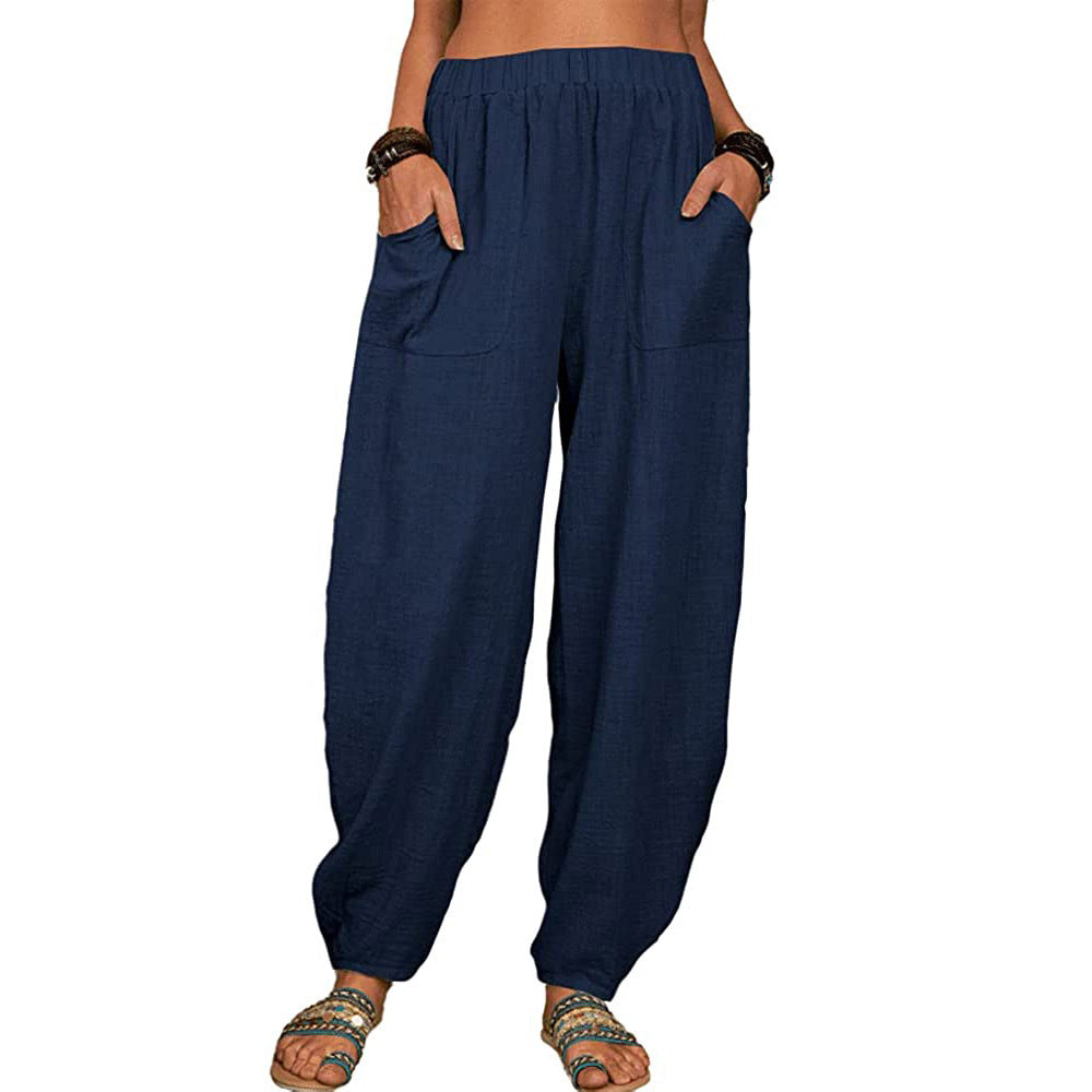 Harem Pants Summer Fashion Solid Color Pockets Trousers Womens Clothing