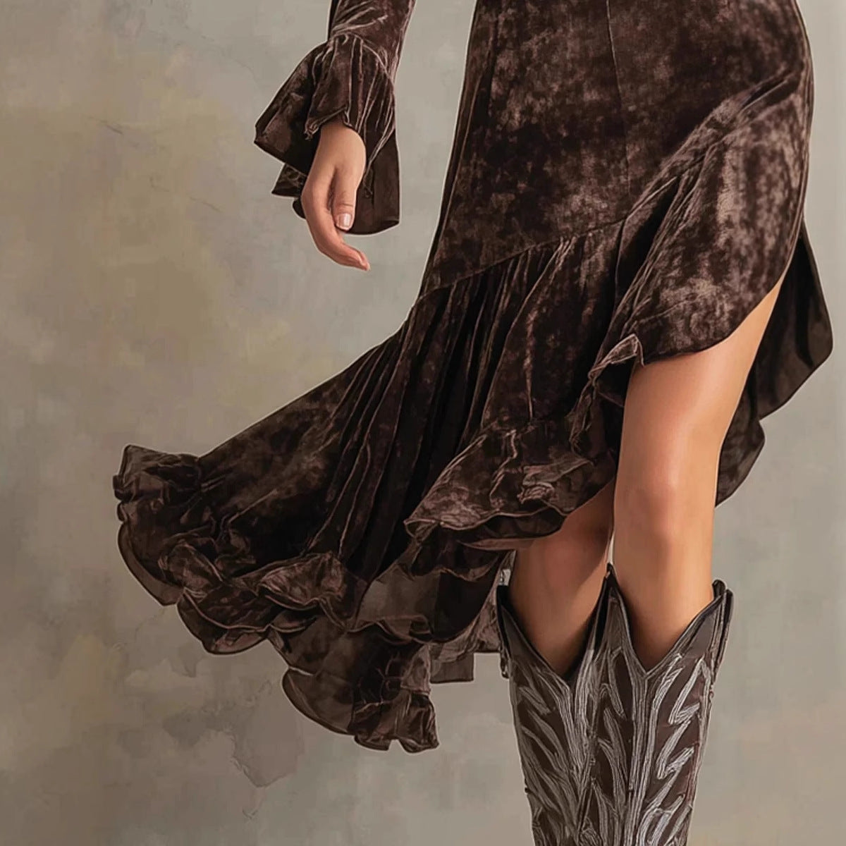 Elegant Long Dress For Women With A Fitted Waist And French Lace Details