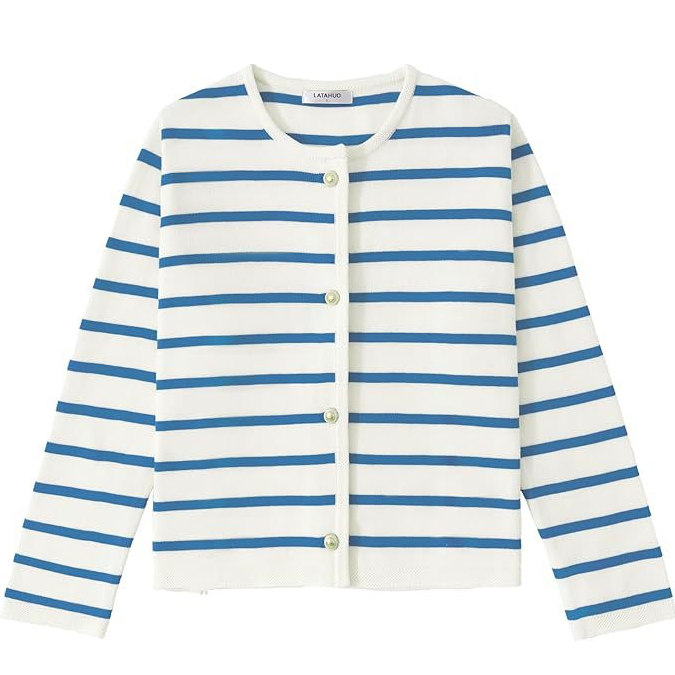 Women's Striped Cardigan Sweater Fashion Long Sleeve Button