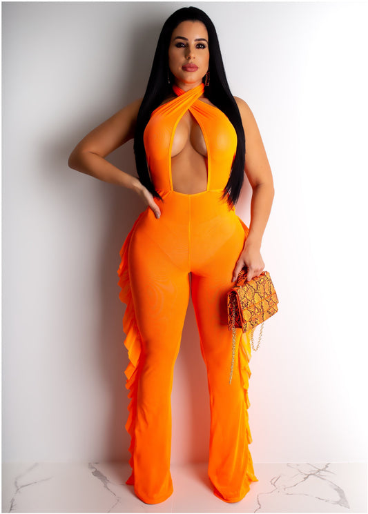 European And American Solid Color Swimwear Mesh Jumpsuit With Panties