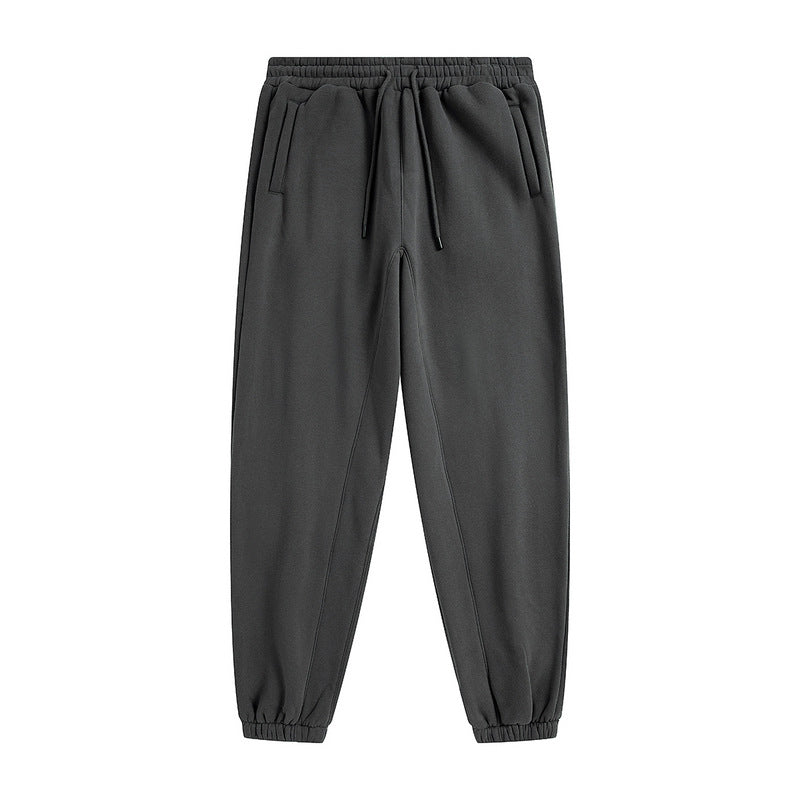 Plus Fleece Clean Color Pinched Foot Drawstring Sweatpants