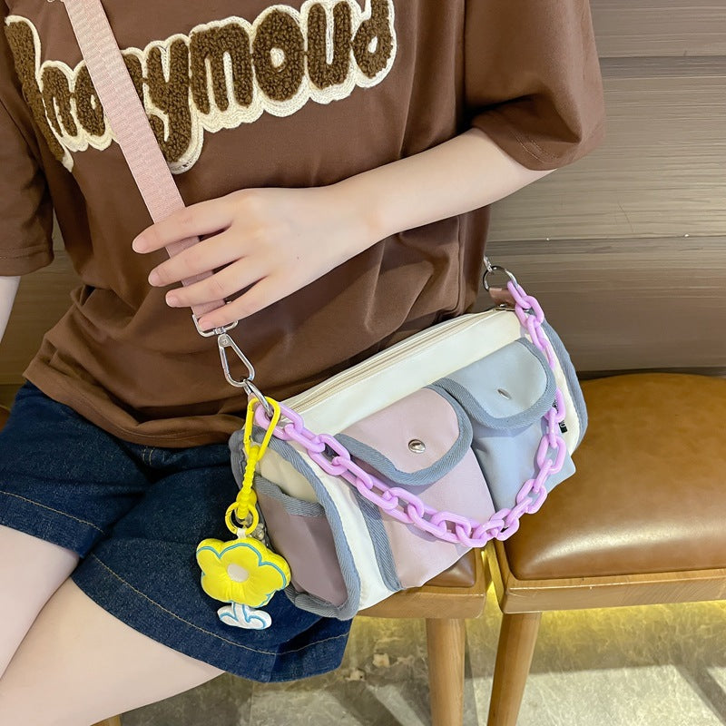 New Chain Ladies Messenger Bag Contrast Color Large Capacity