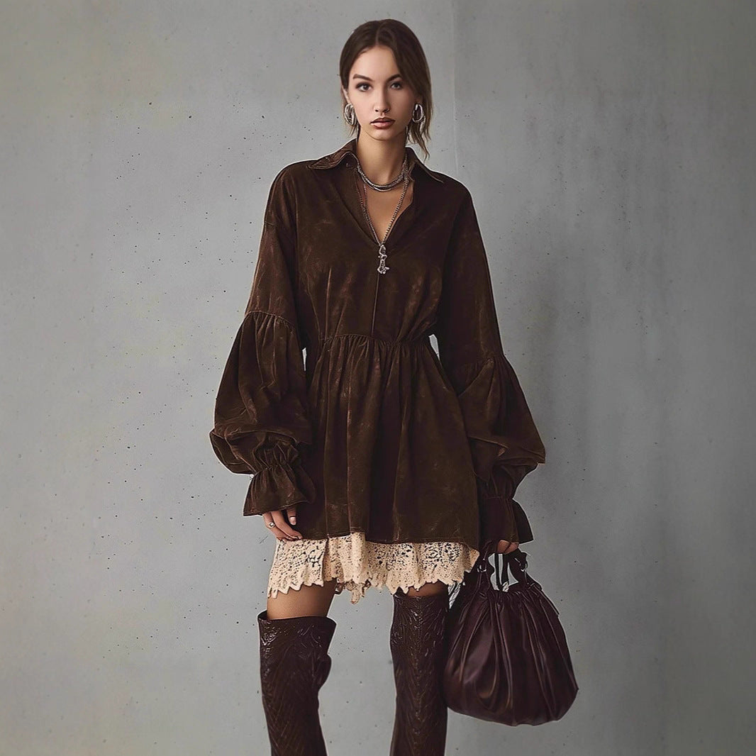 Womens Fashionable Loose Lace Patchwork Dress