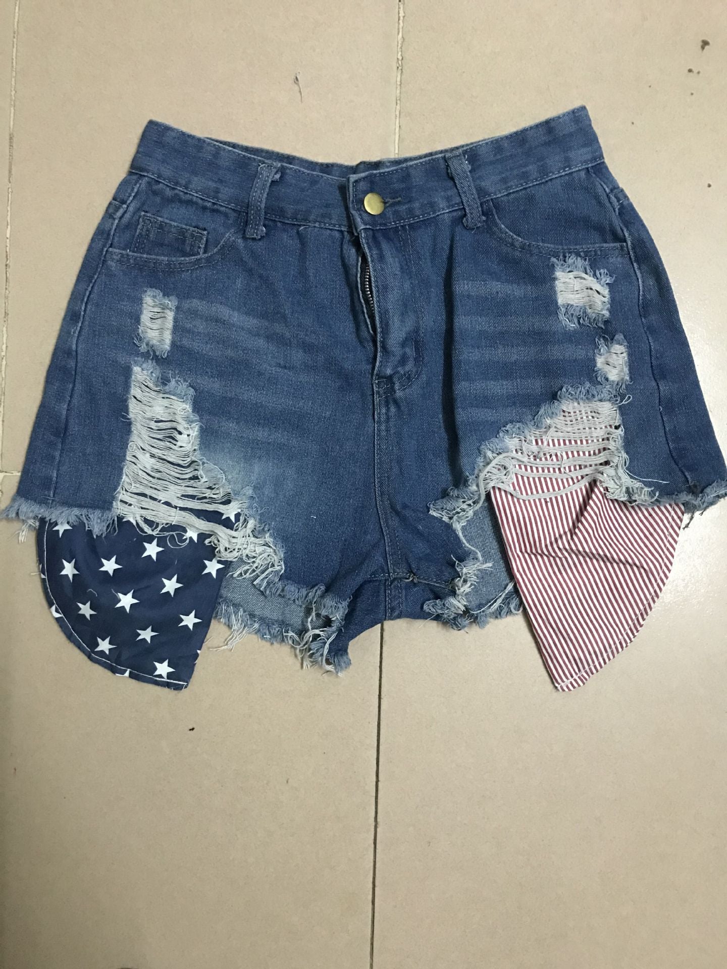 New Pocket Stars And Stripes Flag Ripped Shorts