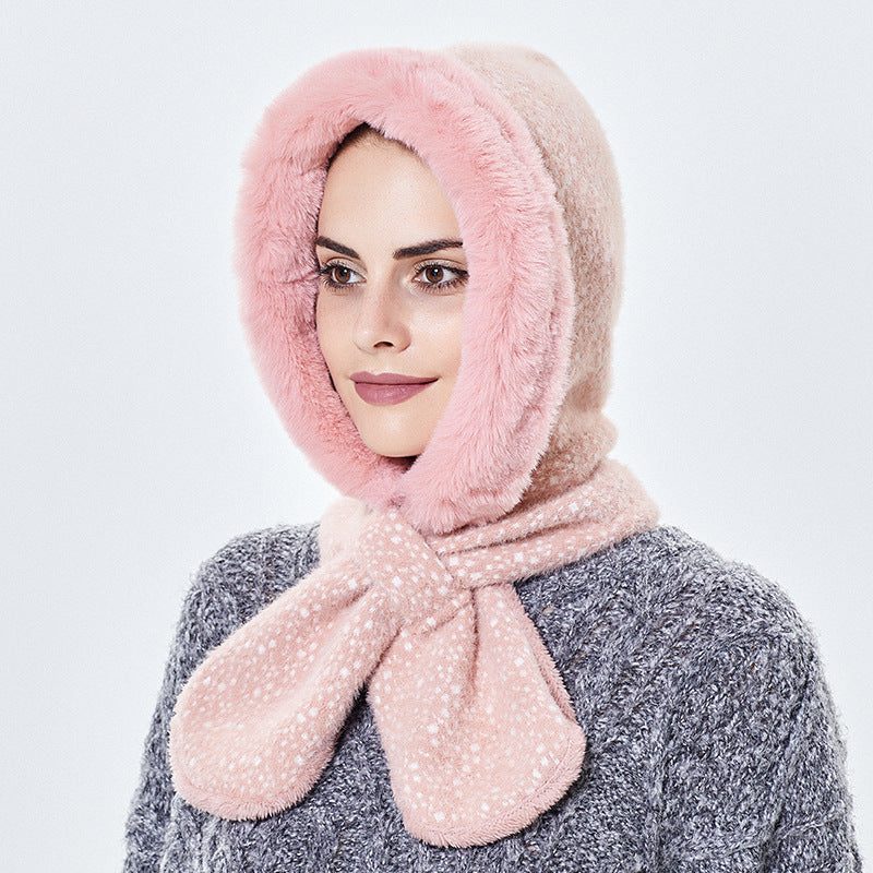 Women's All-match Plush Hooded Hat With Scarf