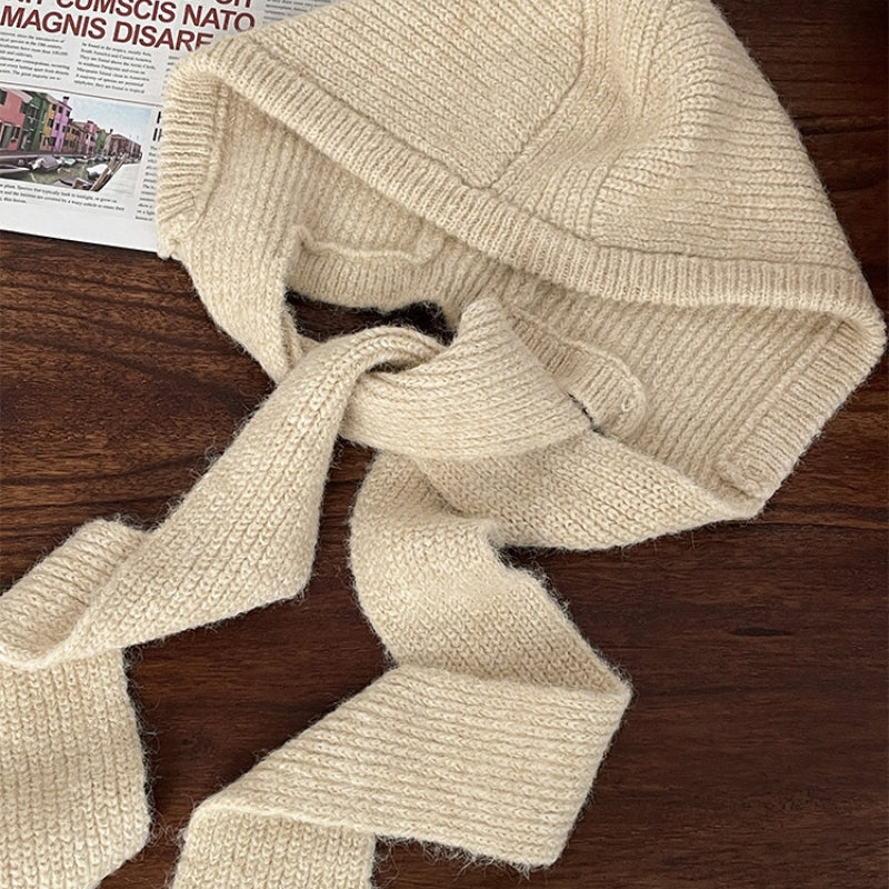 Korean Style White Plush Scarf Hat