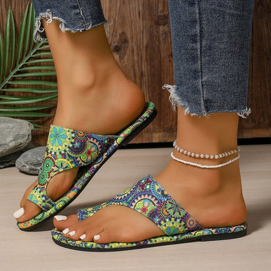 Åndbare romerske slippers til kvinder med print og tådækning