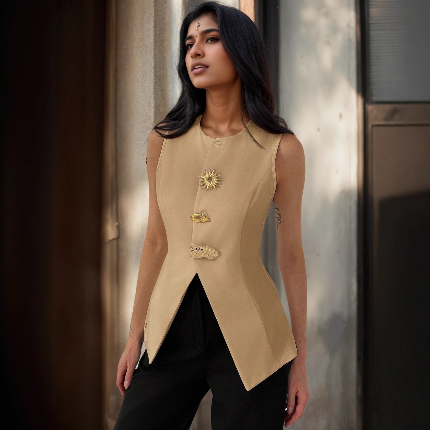Artistic V-neck Waist-cinching Vest