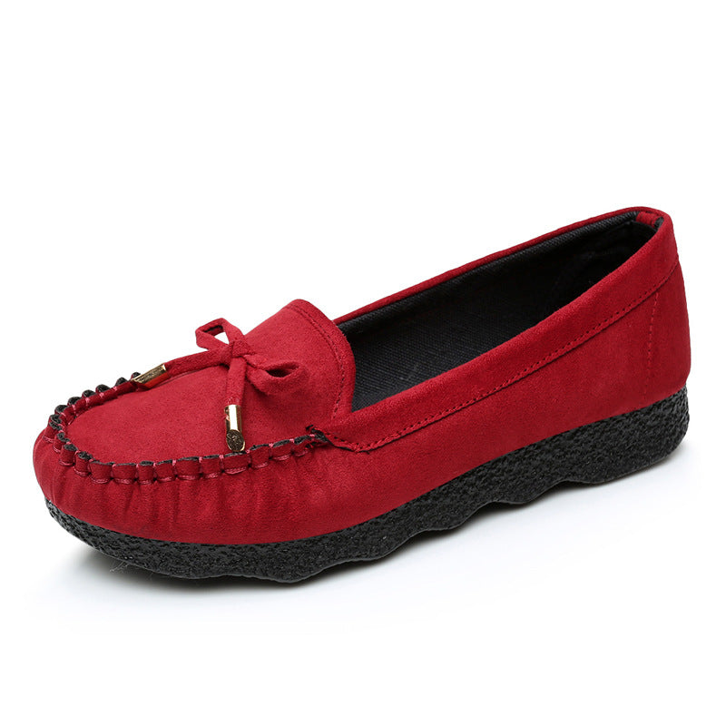 Old Beijing Cloth Shoes Women's Flat Soft Bottom Doug Single-layer Shoes Bow Round Toe Shallow Mouth