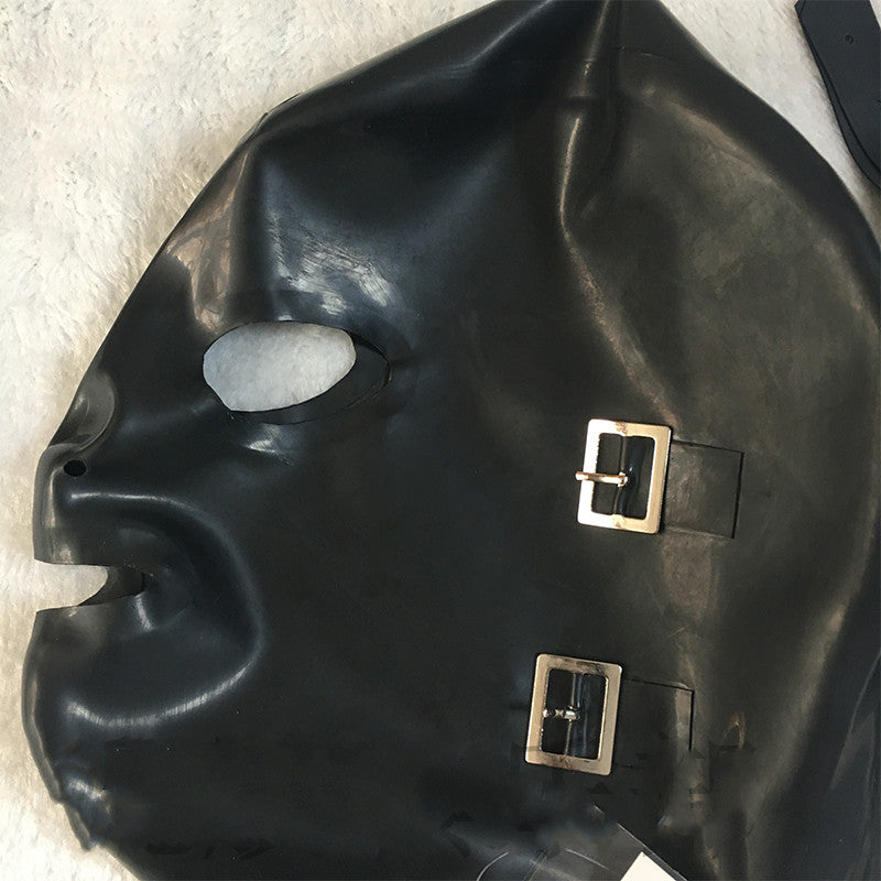 Pure Natural Latex Head Cover Mask With Mouth Plug Removable