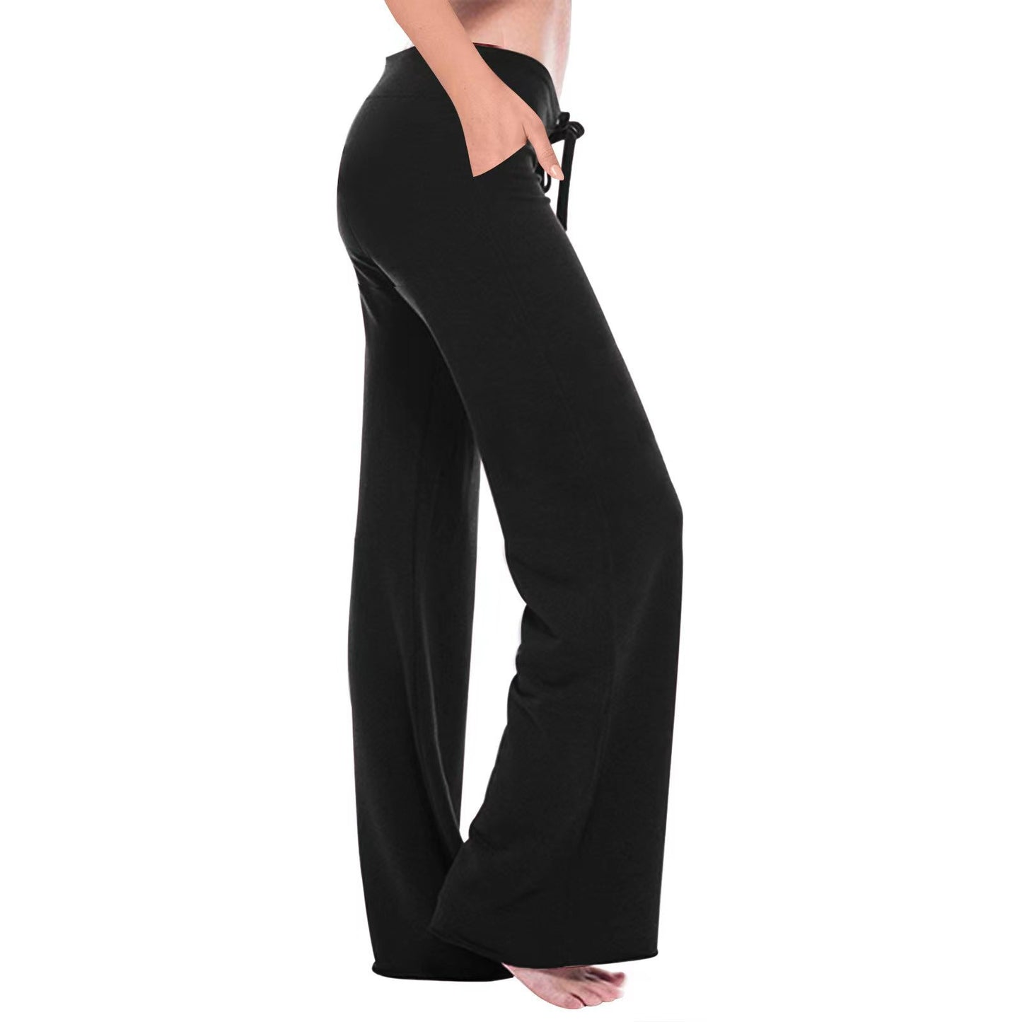 Elastic Waist Oblique Pocket Casual Yoga Trousers
