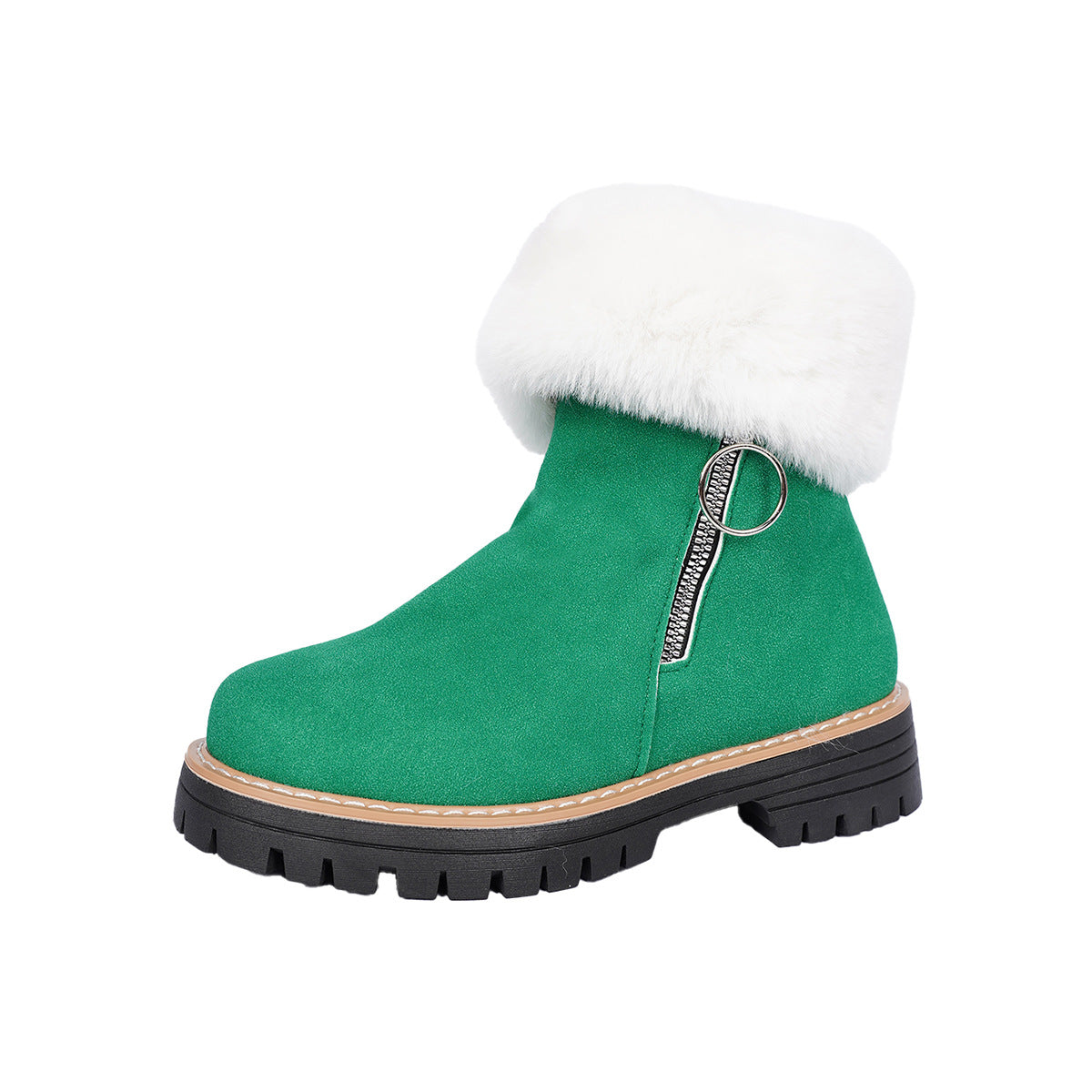 Thick Sole Side Zipper Fashion Simple Furry Casual Cotton Boots For Women