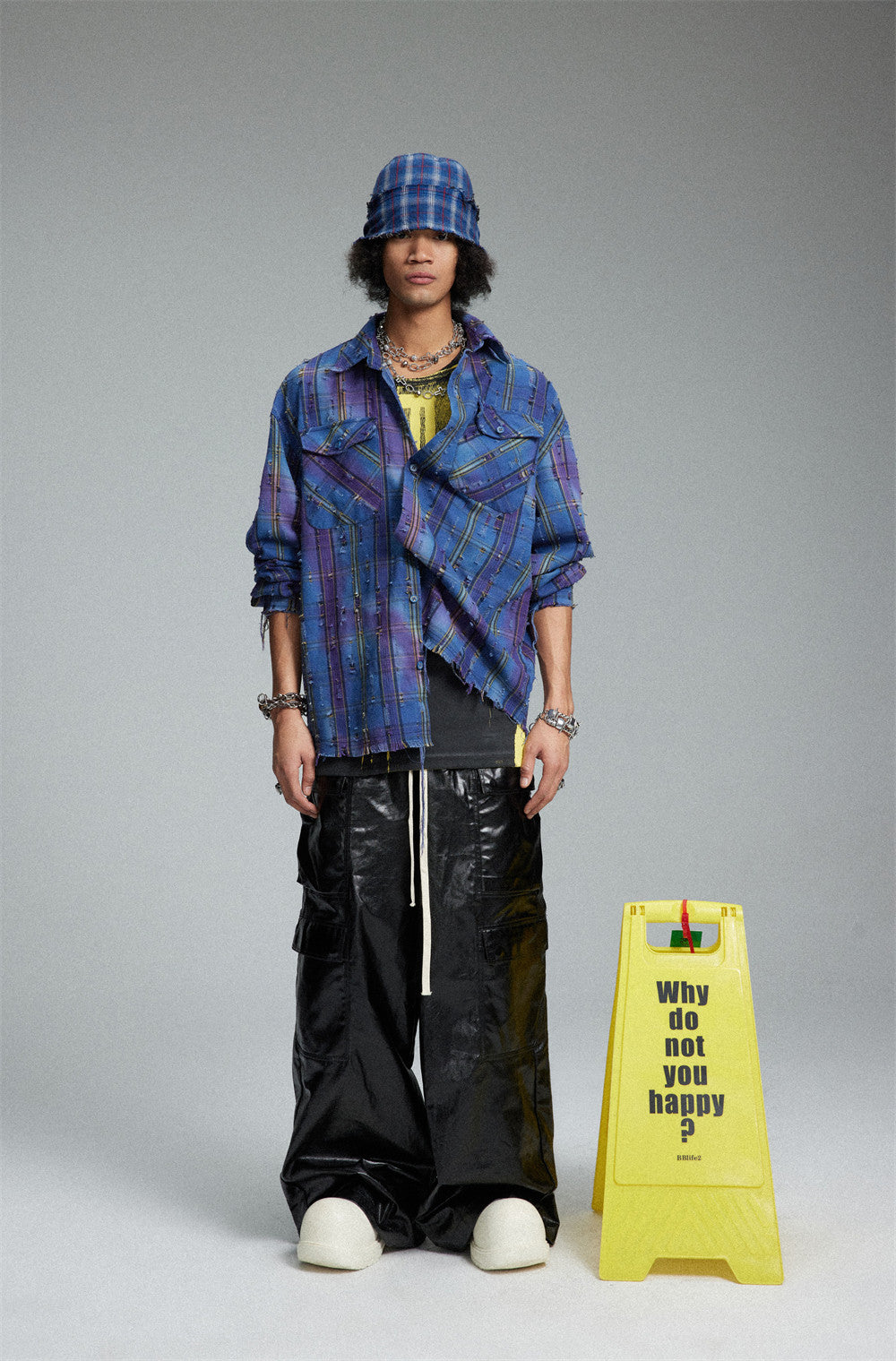 Tie-dye Gradient Plaid Shirt Men's High Street Fashion Design Sense