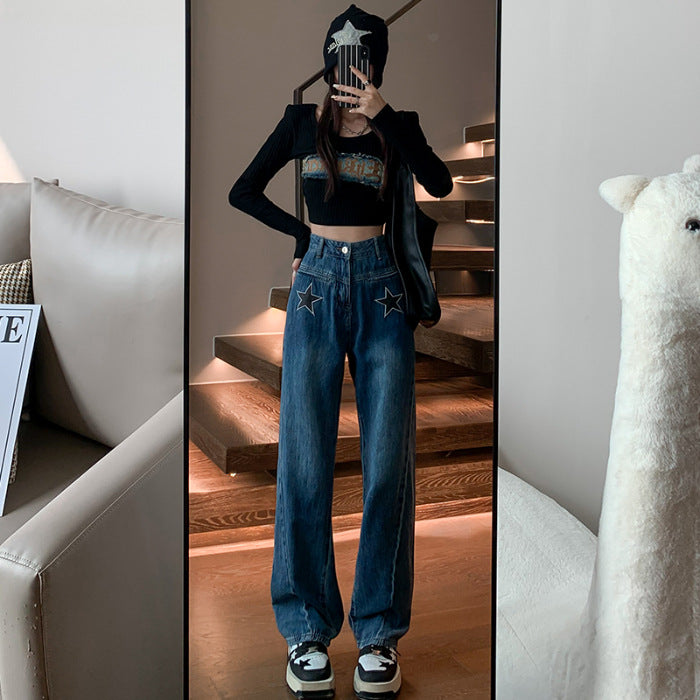 Pæreformede Kvinders Løse Slankende og Brede Ben Jeans Ins
