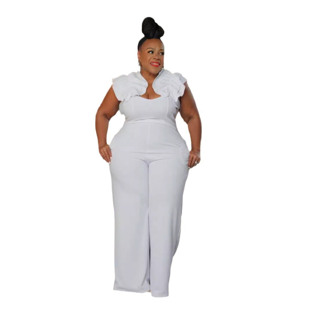 Plus Size Strappy Lace Stretchy Slim Wide Leg Jumpsuit