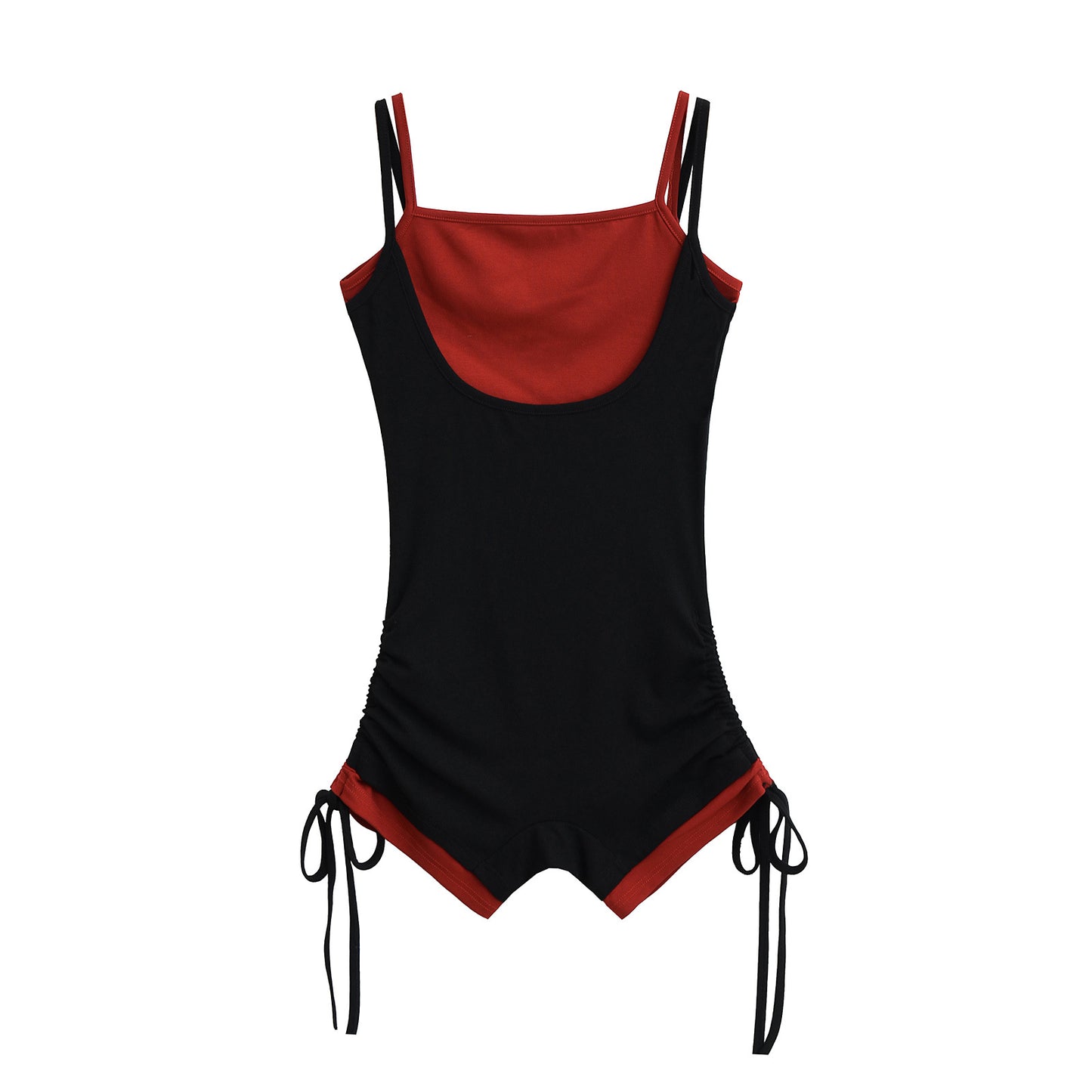 Womens Two-Piece Look Color-Block Jumpsuit With Straps