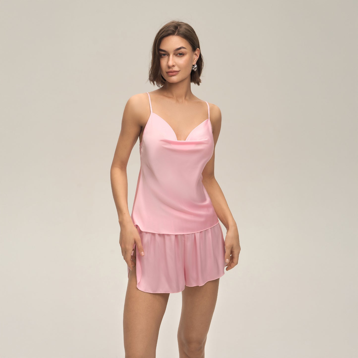 Womens Sexy Solid-Color Scoop-Neck Camisole And Shorts Set